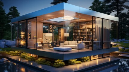 Obraz premium Smart home mock-up management concept modern technology. Generative AI.