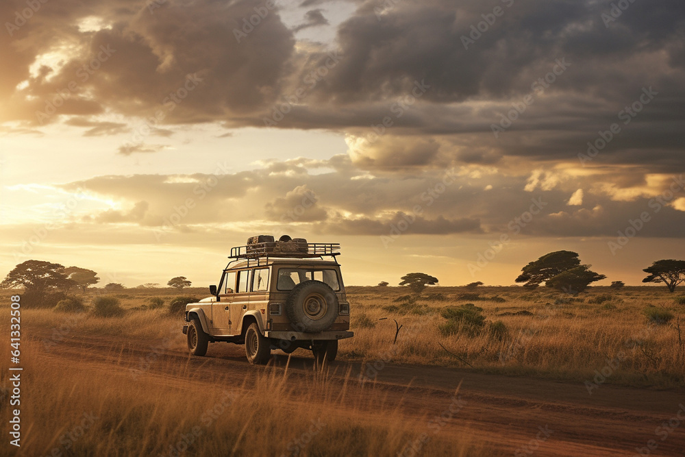 Wall mural SUV in the african savannah