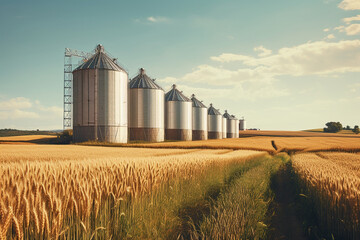 Fototapeta na wymiar granary and wheat field, grain harvest