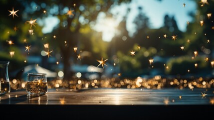 Summer party bokeh background. Generative AI.