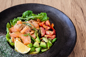 Smoked salmon salad with avocado, healthy food