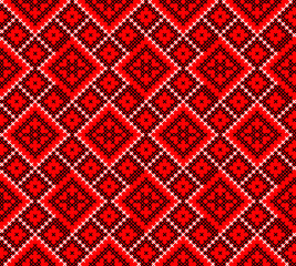 Seamless pattern of Ukrainian ornament in ethnic style, identity, vyshyvanka, embroidery for print clothes, websites, banners, poster. Vector illustration background