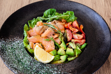 Smoked salmon salad with avocado, healthy food