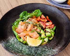 Smoked salmon salad with avocado, healthy food