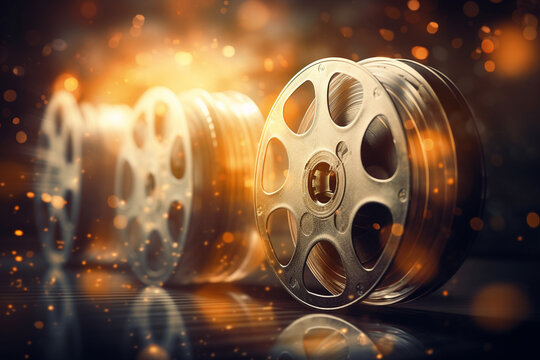 Reels of old film and bokeh background