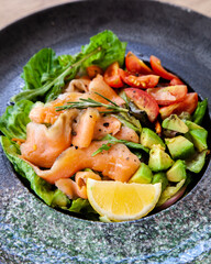 Smoked salmon salad with avocado, healthy food