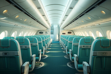 empty turquoise passenger cabin of the plane