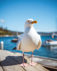 Obraz premium White seagull by the sea