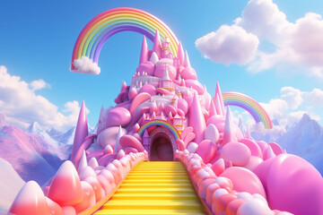 rainbow fairy-tale world of sweets - obrazy, fototapety, plakaty