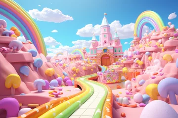 Wandcirkels aluminium rainbow fairy-tale world of sweets © Anastasiia Trembach
