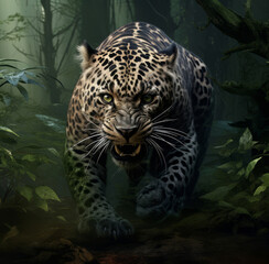 Angry leopard in the jungle