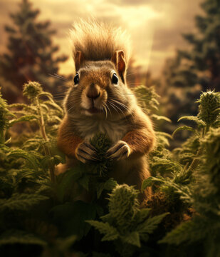 Cute squirrel in a marijuana field