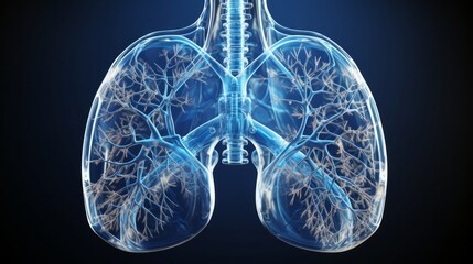 Transparent x ray shows anatomy of human lung. Generative AI.