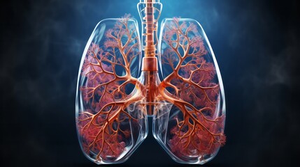 Transparent x ray shows anatomy of human lung. Generative AI. - obrazy, fototapety, plakaty