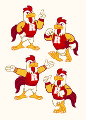 Cartoon Rooster Sport Mascot with 4 Poses