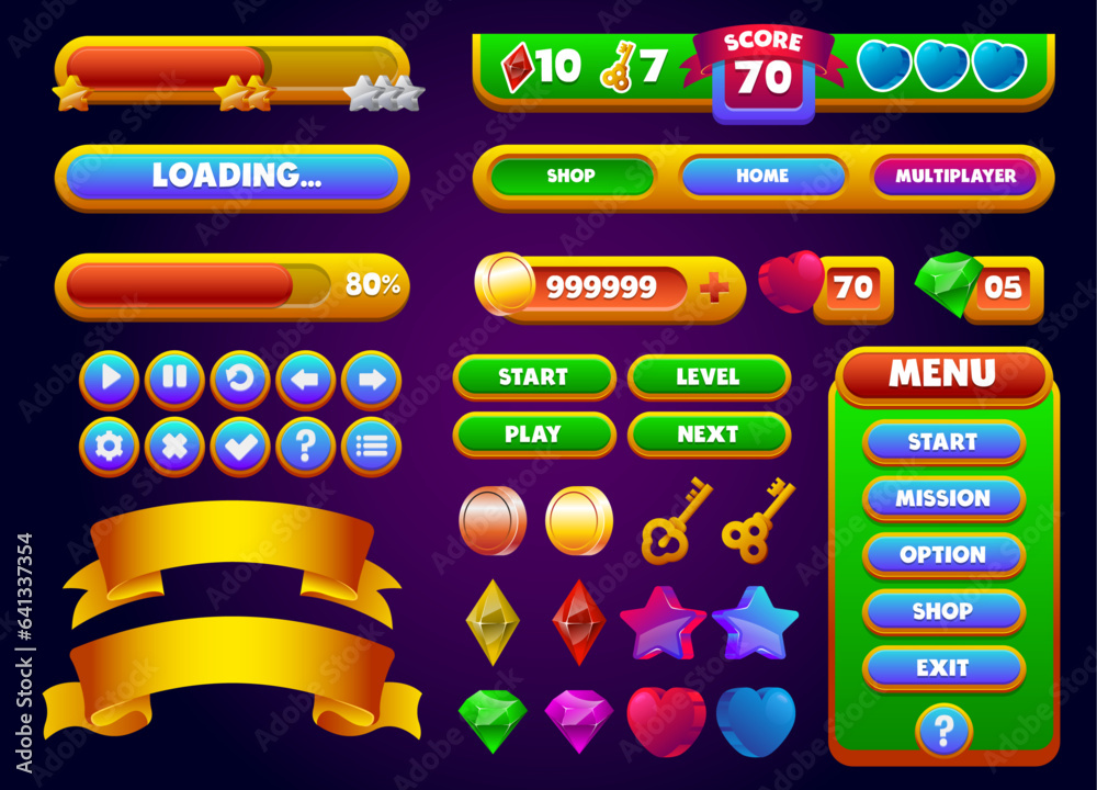 Wall mural complete vector game ui elements with progress bars, indicators, and more