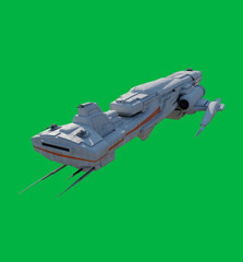 Light Attack Space Ship with White and Orange Colour Scheme on a Green Screen Background - Front View, 3d digitally rendered science fiction illustration