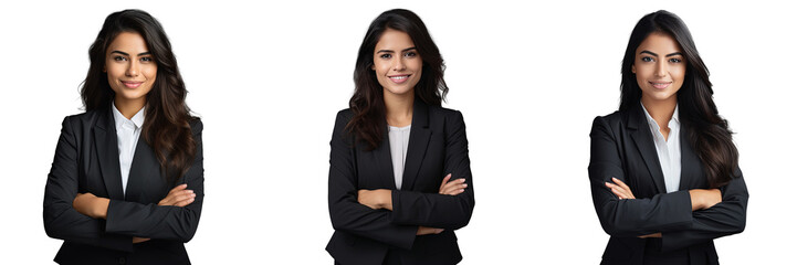 Confident businesswoman posing arms folded smiling Young Latin woman in formal suit beautiful standing for camera Corporate portrait concept