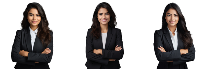 Confident businesswoman posing arms folded smiling Young Latin woman in formal suit beautiful standing for camera Corporate portrait concept