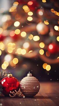 Christmas tree and gifts. Seamless looping video background. Vertical video
