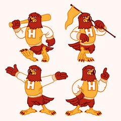 Vector Set of Hawk Sport Mascot in Vintage Retro Hand Drawn Style