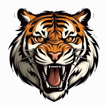 Tiger head, face for retro logos, emblems, badges, labels template and t-shirt vintage design element. Isolated on white background