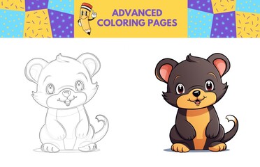 Tasmanian Devil coloring page with colored example for kids. Coloring book