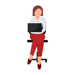 Isolated female business character with a laptop Vector