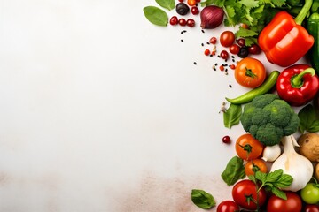 Banner design on vegetable theme with veggies on border and copy space in middle