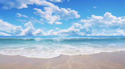 A beautiful tropical beach with wave and white cloud