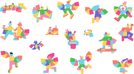 ショッピングを楽しむ人物のセット