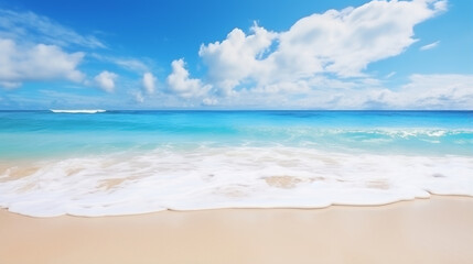 Fototapeta na wymiar A beautiful tropical beach with wave and white cloud