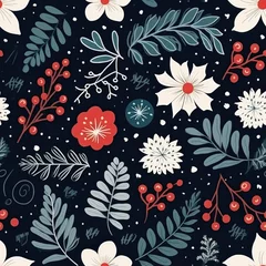 Fototapeten Seamless pattern with hand drawn poinsettia flowers. Christmas background. © Lubos Chlubny