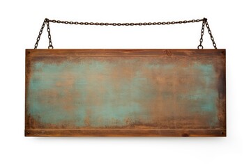 Old rusty tin sign hanging on a chain - obrazy, fototapety, plakaty
