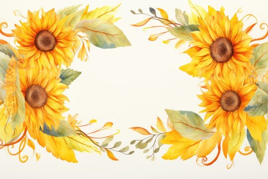 Watercolor frame decorated with sunflowers