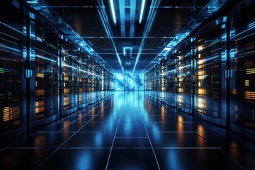 Datacenter large server room for internet network. Generative AI