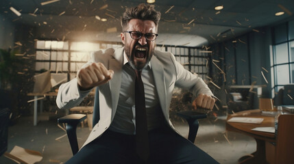 angry businessman in the office - obrazy, fototapety, plakaty