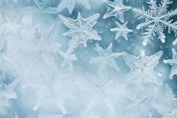 Winter background texture with snowflakes and ice crystals.