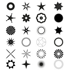 Star figures icon set, black geometric elements, vector