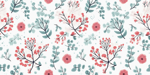 Group of striking colorful wildflowers in an endless seamless pattern on a neutral background. Floral print for textile manufacturing of children's clothing for boys and girls. Botanical mosaic concep