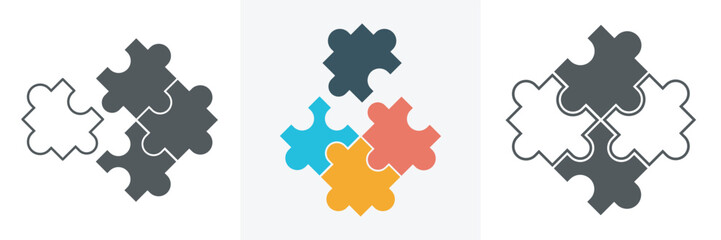 Puzzle pieces icon,jigsaw puzzle vector design icon with editable strokes.Puzzle for web, puzzle pieces in linear style pictogram isolated on white background.Vector illustration