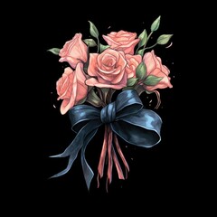 Obraz premium Rose Bouquet Flowers on a Black Background.