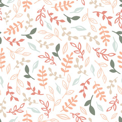 Fototapeta na wymiar Vector seamless pattern with branches and leaves. Perfect for card, textile, tags, invitation, printing, wrapping.
