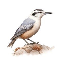 White-breasted nuthatch bird isolated on white background.