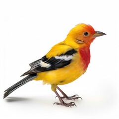 Western tanager bird isolated on white background.