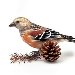 Obraz premium White-winged crossbill bird isolated on white background.