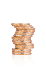 Coins stacking isolated on white background with clipping path.
