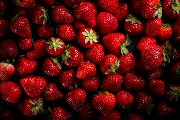 Fresh strawberry top view background. AI generated