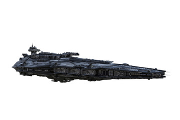 Fantasy science fiction large space ship in flight with open landing bay doors on the side. 3D rendering.