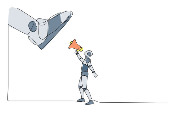 robot with megaphone, large hand, line art clip art preview